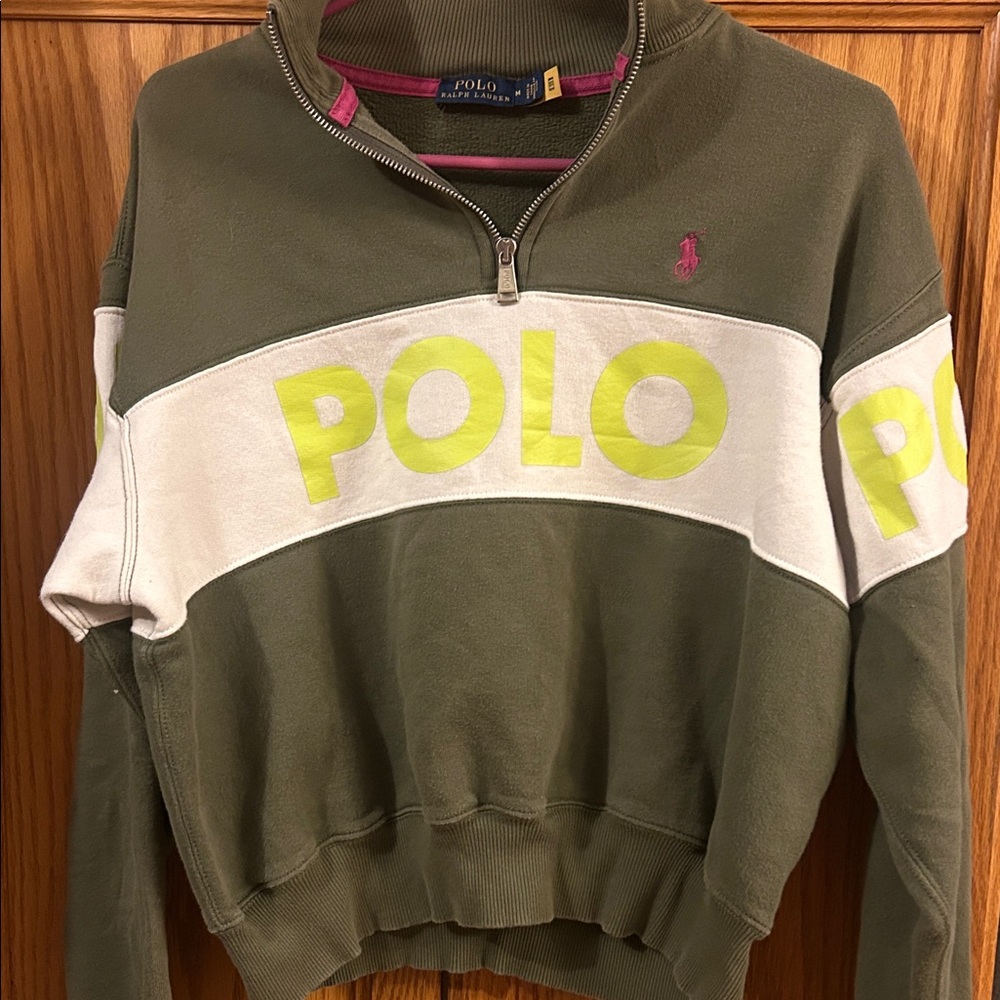 Polo by Ralph Lauren Green and White Zip-Up Sweater